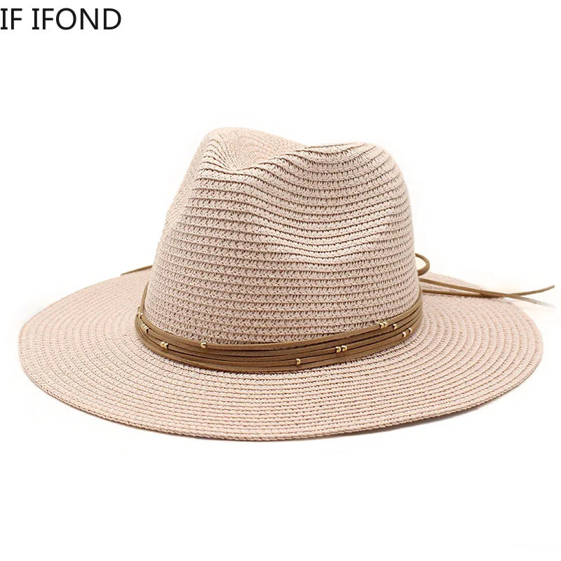 Big Size 60CM New Straw Hat 7cm Brim Summer Cooling Beach Sun Hat Outdoor Party Panama Jazz Hat Sombreros De Mujer