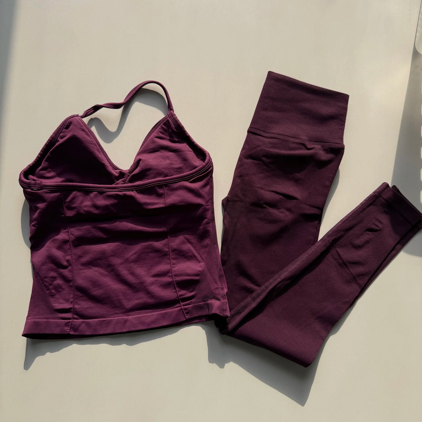 Women's Halter-Neck Beautiful-Back Fitness Set: One-Piece Bra Pad with High-Waist Butt-Lifting Pants Yoga and Workout Wear