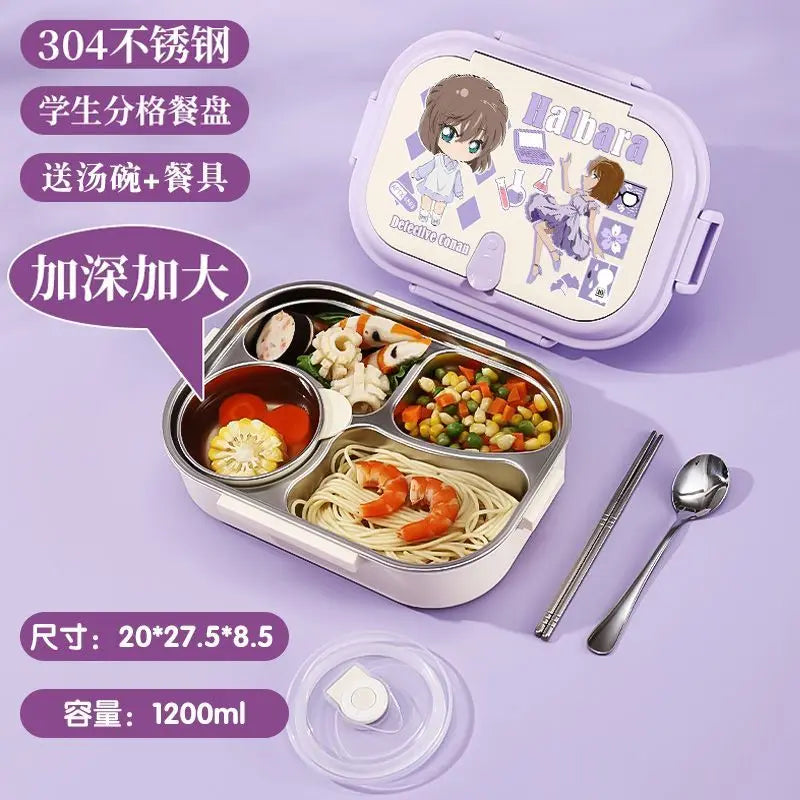 Detective Conan Stainless Steel Insulated Lunch Box Cute and Stylish Bento Box with Compartments for Male and Female Students