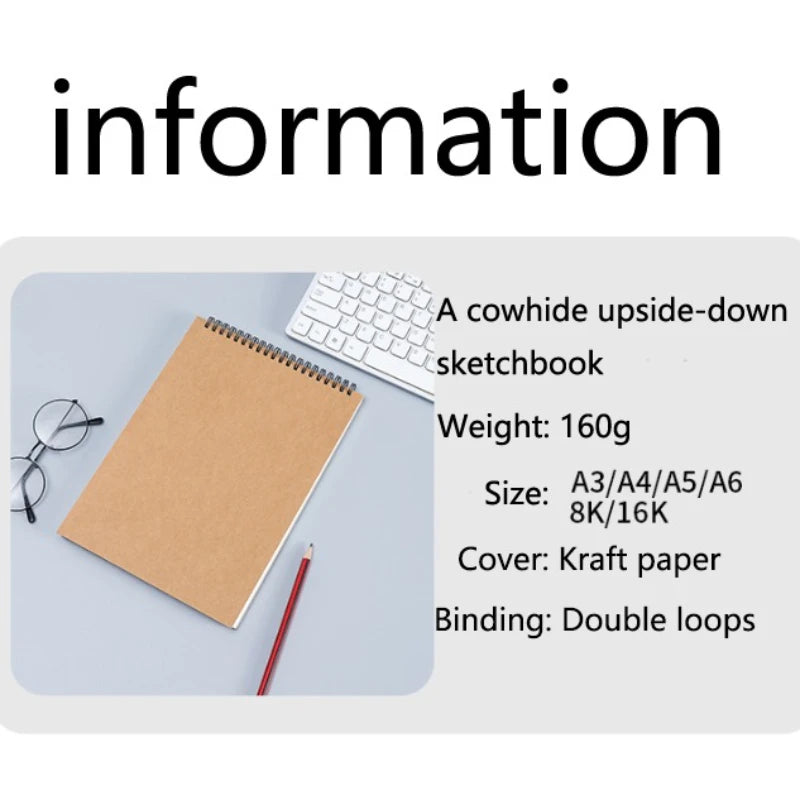 A4/A5/A6/16K Universal Sketchbook Drawing Book Art Student Hand-drawn Book Blank Thickened Coil Loose-leaf Hard Cover Flip Up