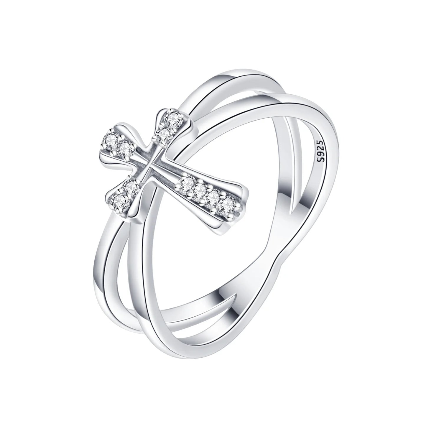 Orstarry S925 Sterling Silver Double Layered Cross Closed Ring For Women Finger Ring Personality Jewelry Party Trendy Gifts