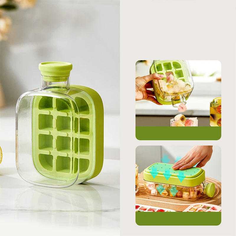 Ice Cube Tray Press Ice Maker with Lid Food Grade Cooling Ice Mold 2 in 1 Ice Straw Water Bottle for Summer Cooling Drinks