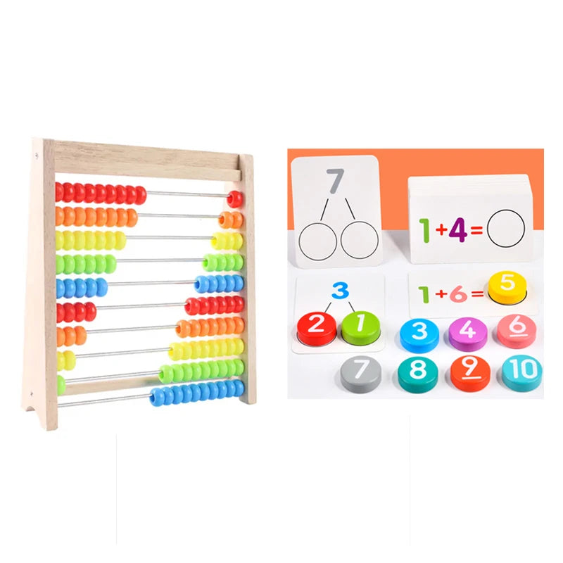 Wooden Counting Toy Abacus Montessori Education Math Toy Children Rainbow Counting Beads Addition Subtraction Operation Learning