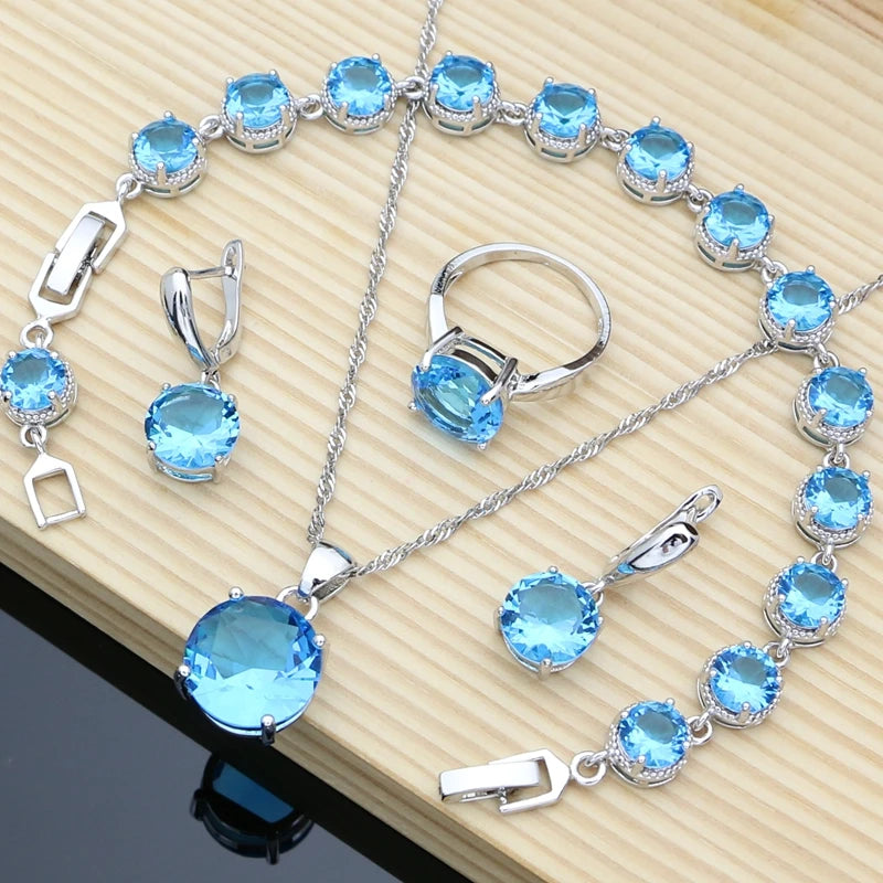 Natural Flame Zircon Beads 925 Sterling Silver Jewelry Sets Wedding Accessories for Women Earrings Rings Bracelet Dropshipping