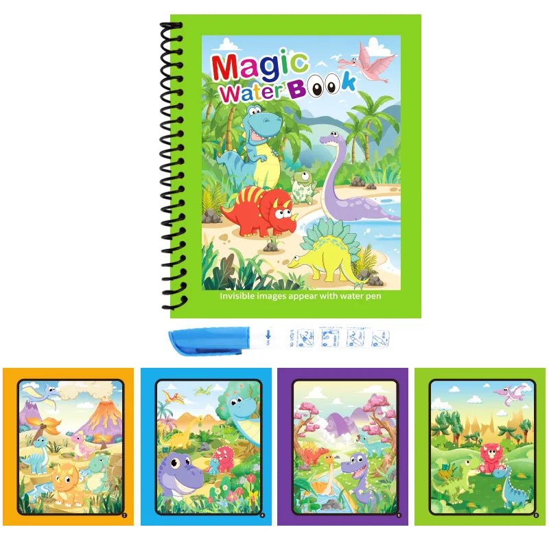 Magical Book Water Drawing Reusable Coloring Book with Pen Magic Water Graffiti Learning Painting Drawing Book for Kids Children