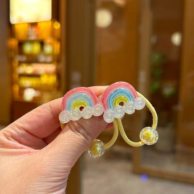 2PCS Lovely Rainbow Elastic Hair Bands for Girls Children's Hair Accessories Baby Headwear Ties Flexible And Stylish