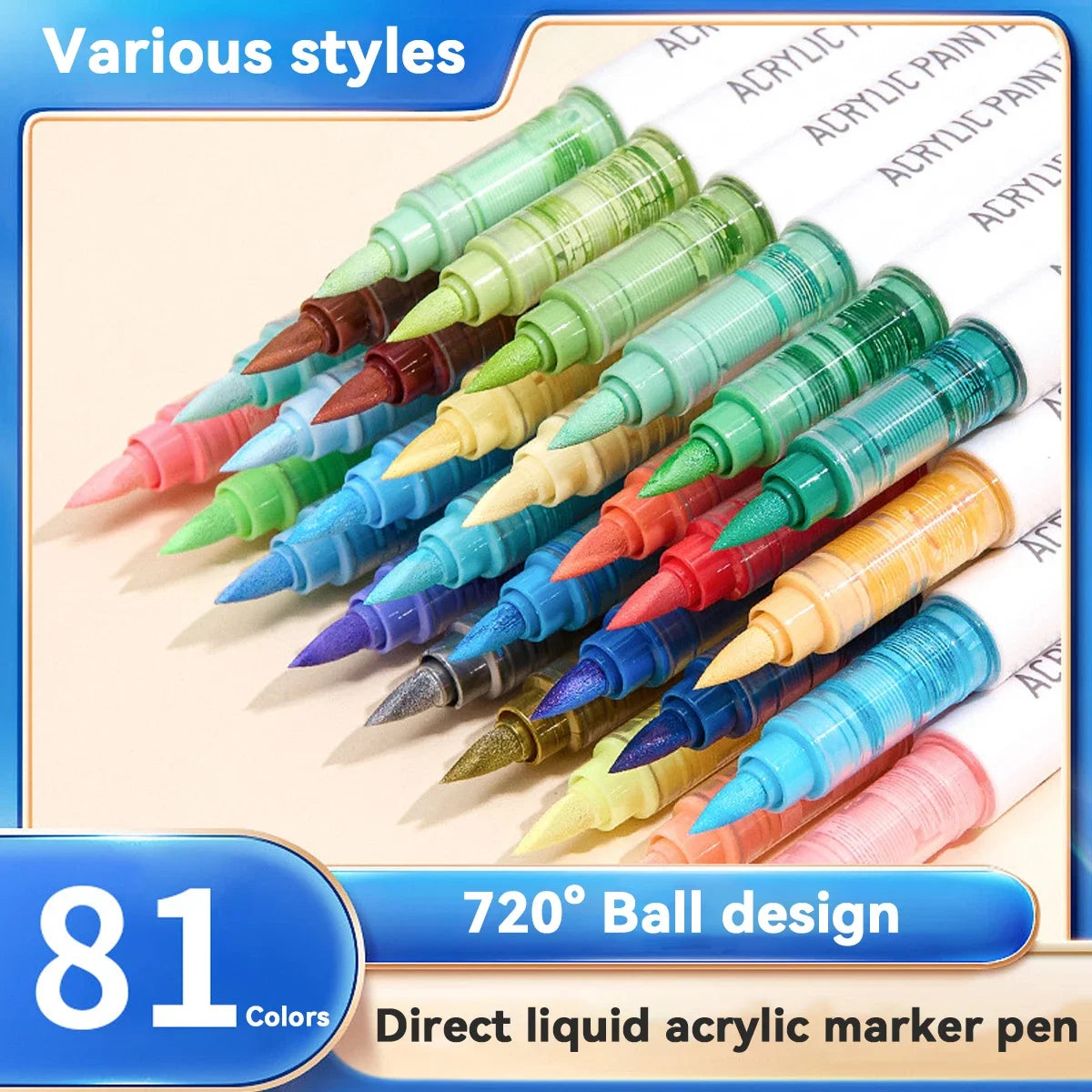 9pcs/Box MIX Color Acrylic Markers Set Kids Gift Art Rock Painting Pens Graffiti For Stone Glass Book Shoes DIY Craft Supplies
