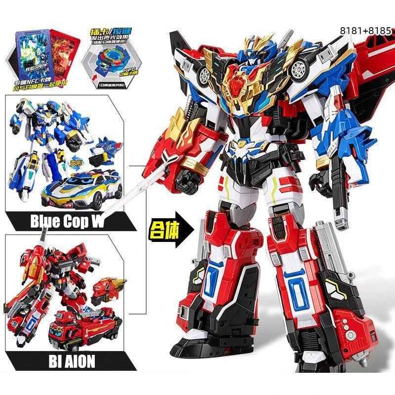 Metal Cardbot W BLAION & BLUE COP W Grand Blue Leon Transforming Robot Petrol Car Toy Action Figure Transformation Model Gift