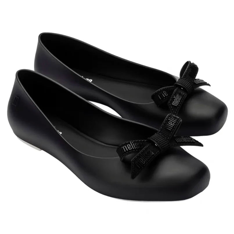 Melissa Women Flats Comfort Ballerina Shoes 2025 Summer New Shallow Mouth Non-slip Ladies Loafers Elegant Bowknot Women Single