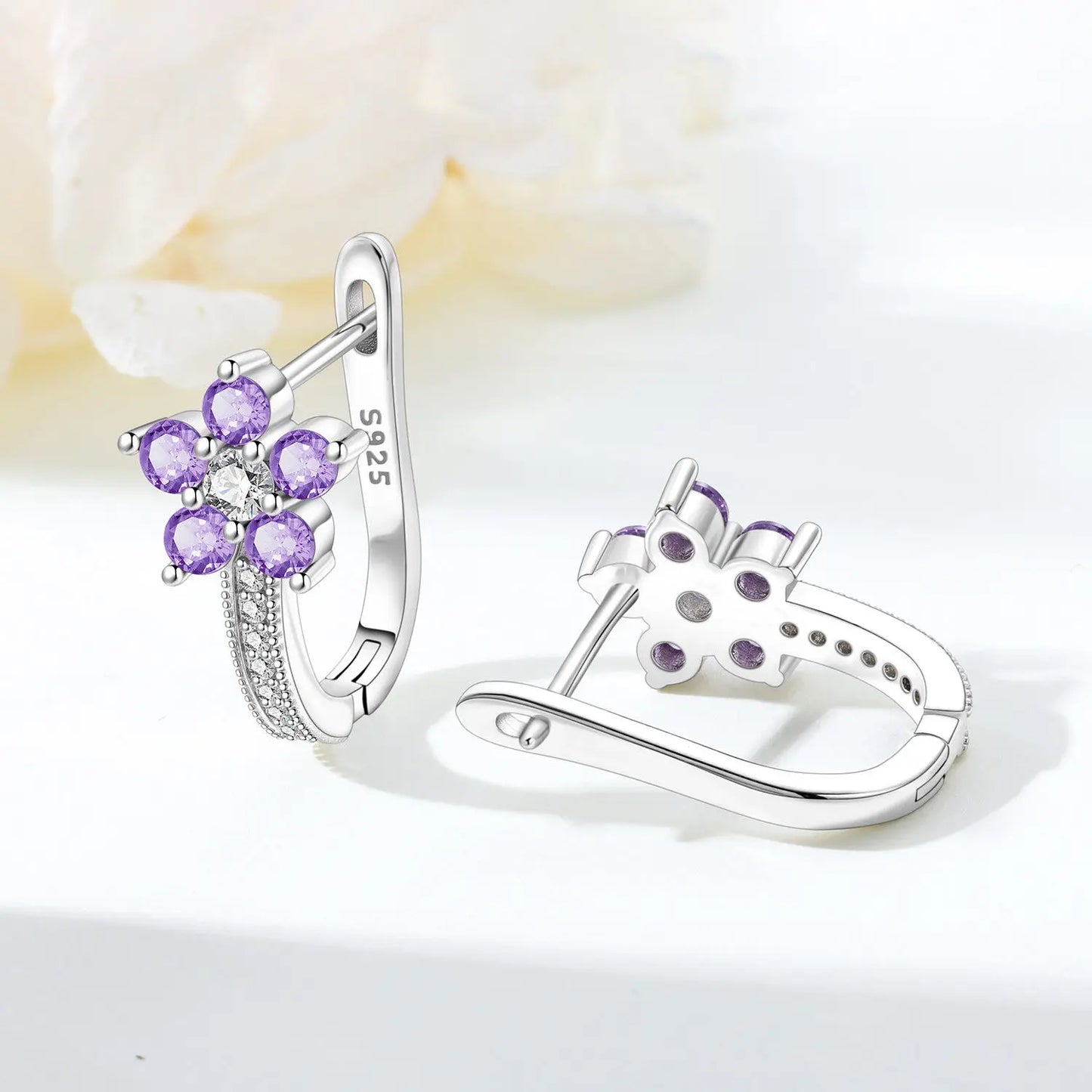 CYCUFF S925 Sterling Silver Purple Flower Series Earrings Hoop Earrings Women Jewelry Original Trendy Anniversary Gifts