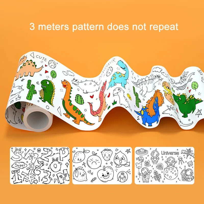 Children Drawing Roll DIY Sticky Color Filling Paper Coloring Paper Roll for Kids DIY Painting Drawing Early Educational Toys