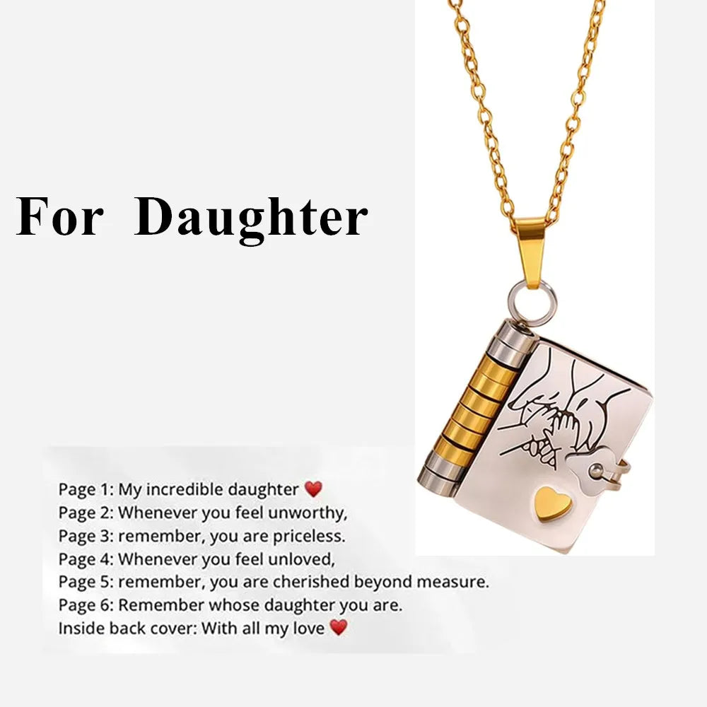 Mother’s Day Gift Best Mom Ever Book Necklace Stainless Steel Engraved Book Locket Necklaces Women Daughter Present for Mom