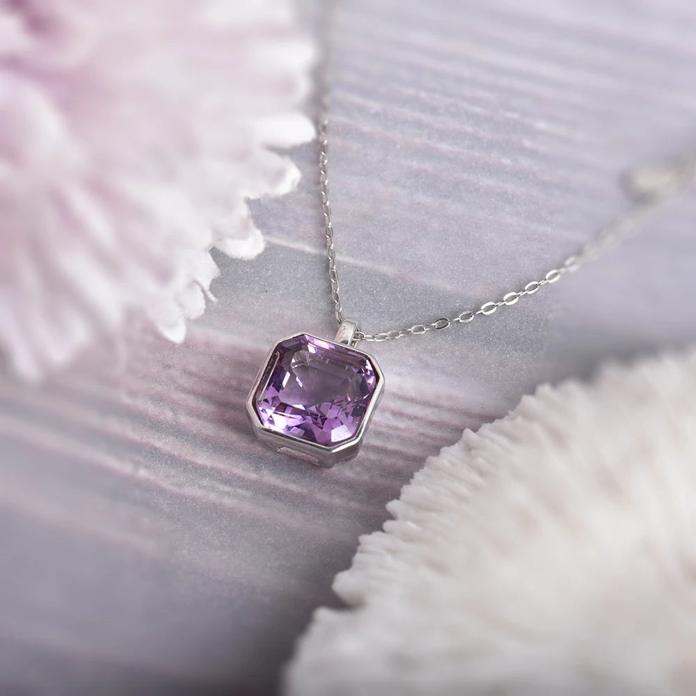 ITSMOS Amethyst Emerald Cut Pendant Necklaces s925 sterling silver Diamond Natural Crystal Necklace Vintage for Women Jewelry