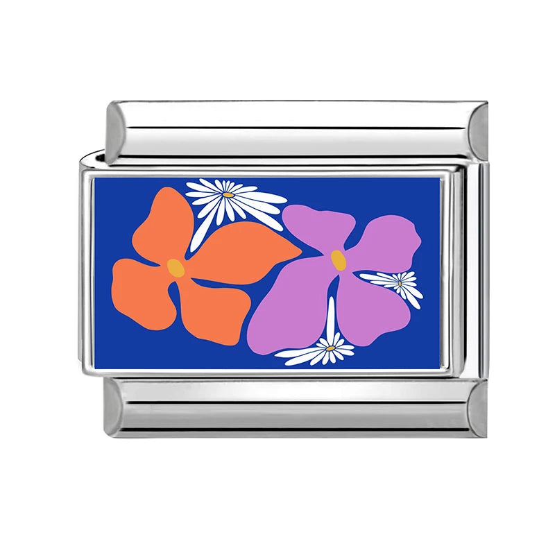 Wholesale Blue Series Beautiful Blue Flowers Italian Charms Fit 9mm Stainless Steel Women Fashion Bracelet DIY Jewelry Gifts
