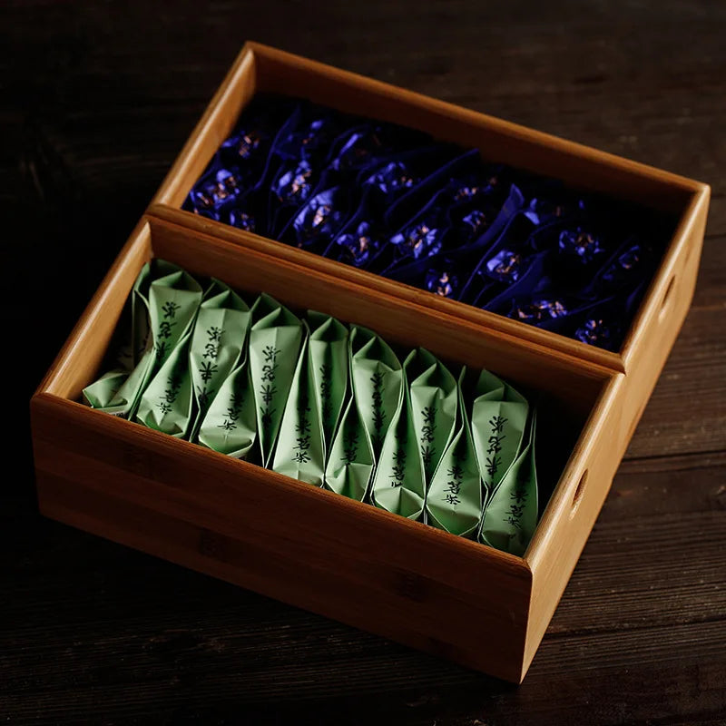 Bamboo Tea Box Puerh Tea Cake Box Simple Storage Organizer Multi-layer Tea Leaf Boxes Home Gift
