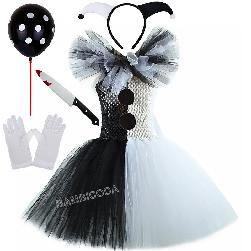 The Clown Costume Terrifier Art Girl Black White Fancy Tutu Dress Horror Joker Dress for Girls Halloween Carnival Party Costumes