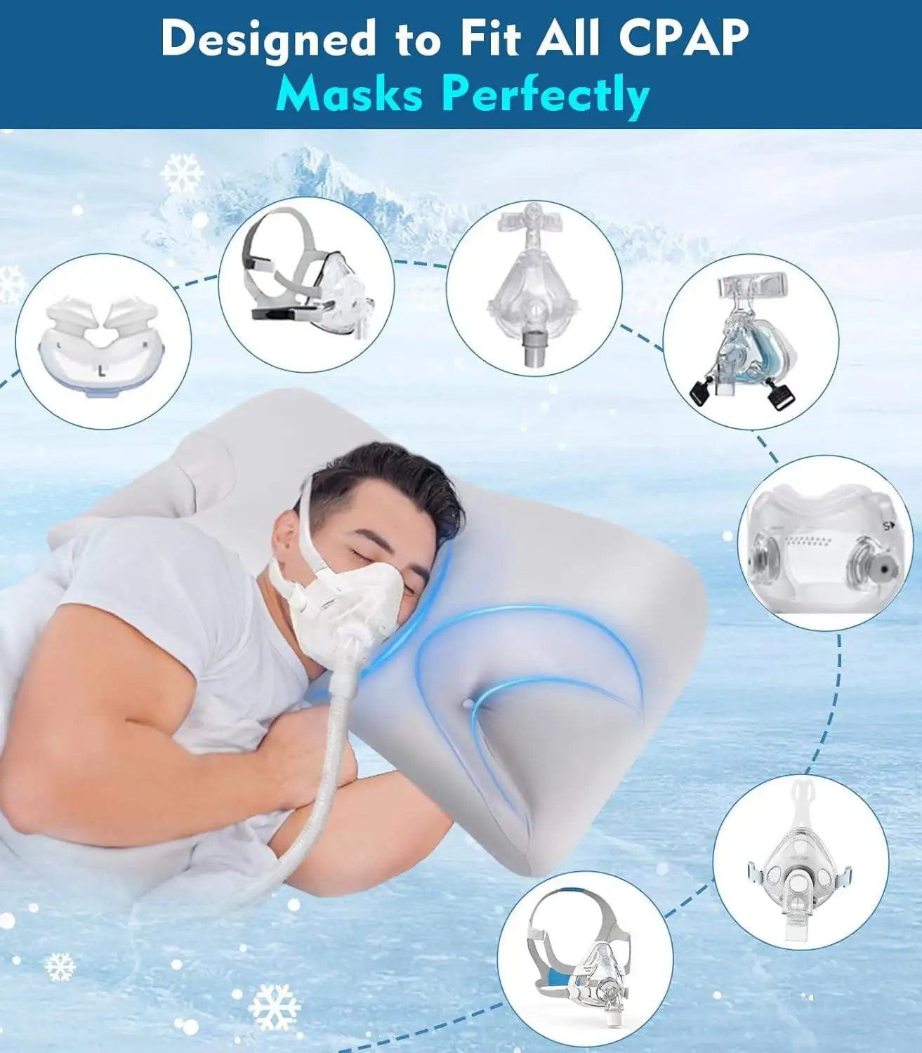CPAP Pillow for Sleep Apnea, Memory Foam Neck Support Pillow, Ergonomic Design for Side Back Stomach Sleepers, Relief Snoring