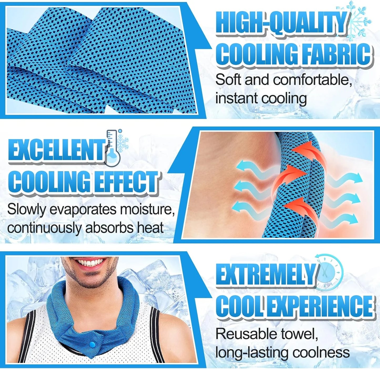 3 Pcs Cooling Neck Wraps - Cooling Towels with Ice Polymer, Soft Breathable Neck Coolers for Summer Heat Sports Gym Workout Men