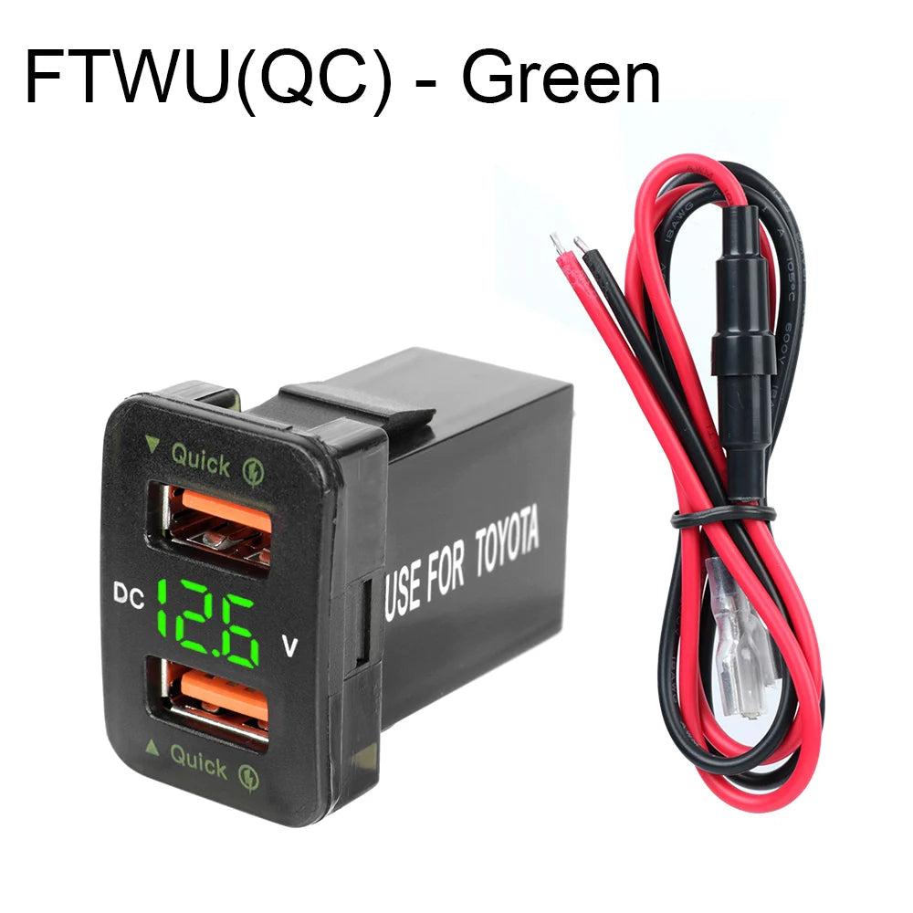 USB Chargers For Toyota Power Adapter Socket QC 3.0 LED Indicator Mobile Phone Charging Voltmeter Test Car Accessories 24V 12V