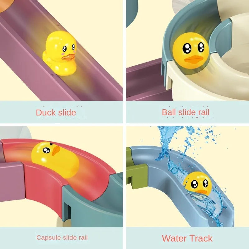 Children's Baby Duck Slide Bath Toys DIY Marble Assembly Track Stackable Bathtub Bath Track Water Game Toy Set Kids Gifts