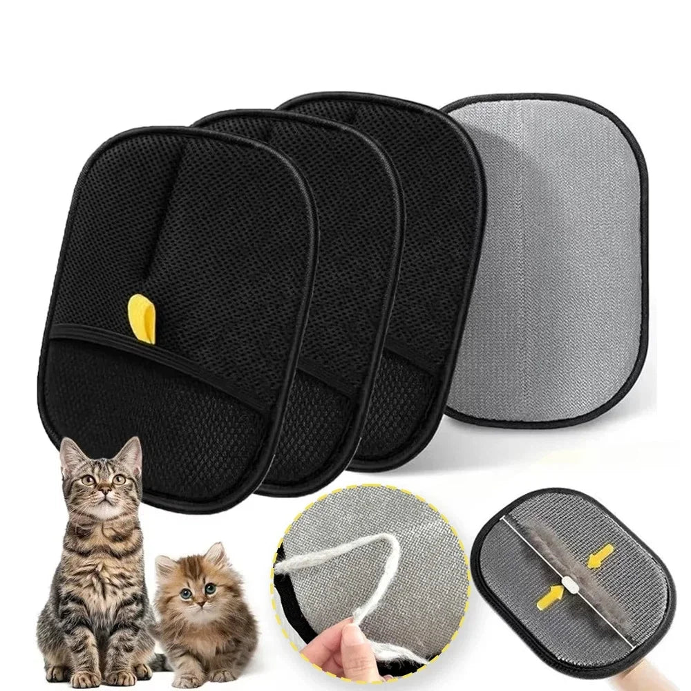 Reusable Double-Sided Pet Hair Removal Glove Anti-Static Grooming Tool for Cats Dogs Soft Brush Mitt for Furniture Carpet Cloth