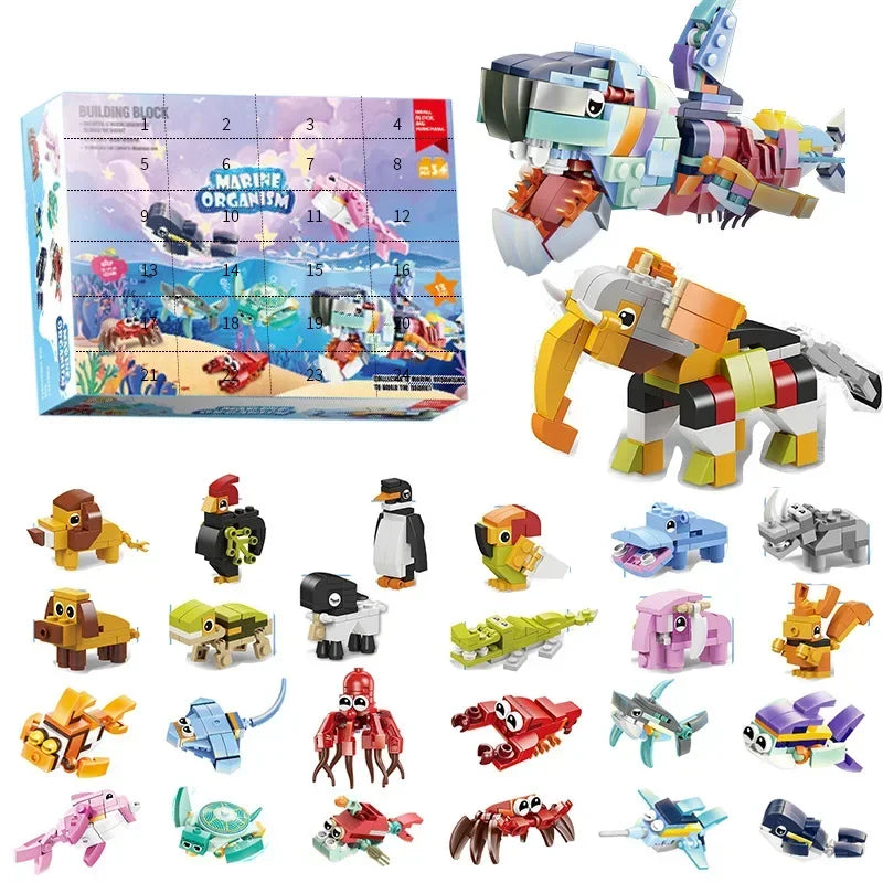 DIY Building Blocks Christmas Advent Calendar Box for Kids Animal Insects Building Bricks Model Countdown Calendar Xmas Gift