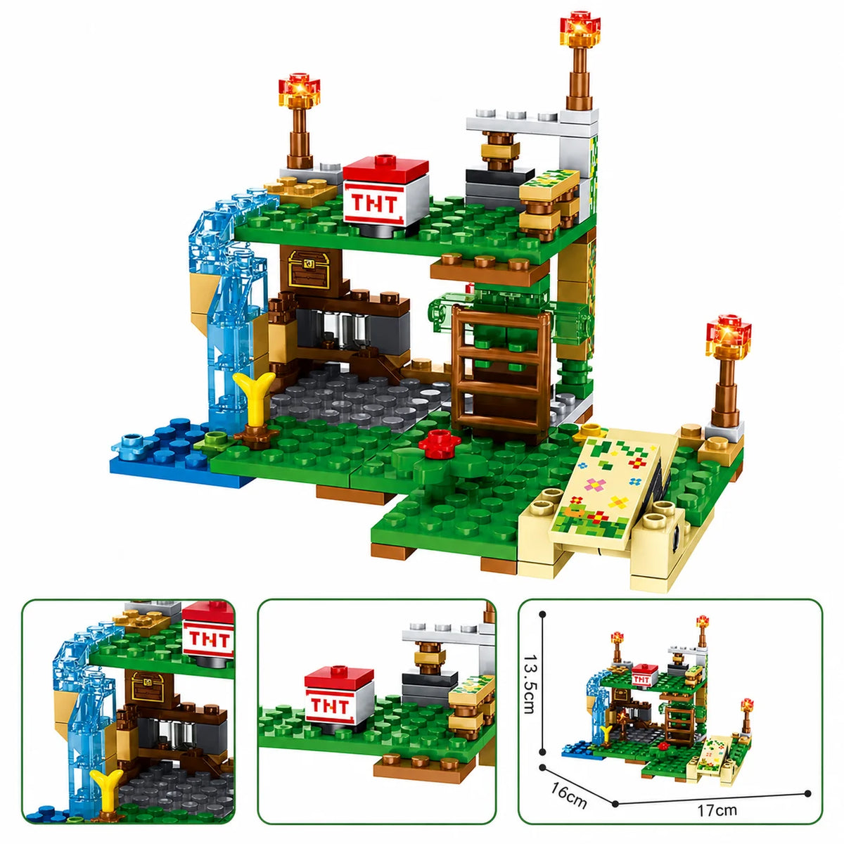 Block World Building Blocks Set with Trap Cave & Figures, Creative STEM Construction Toy Gift for Boys
