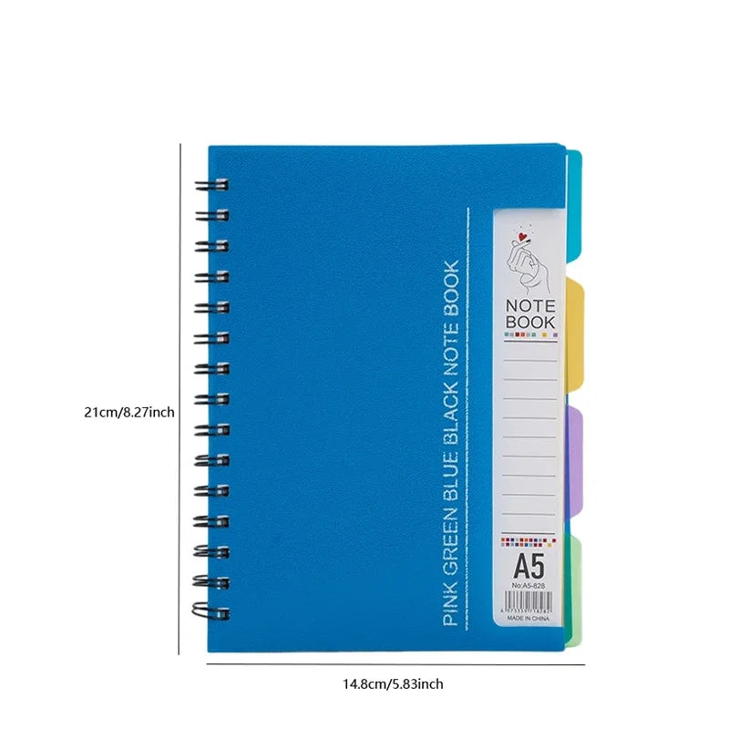 96-Sheet Spiral Notebook with 4 Divider Pages A4/A5 Sizes Lined Pages Blue Green Black Rose Wirebound Note Book