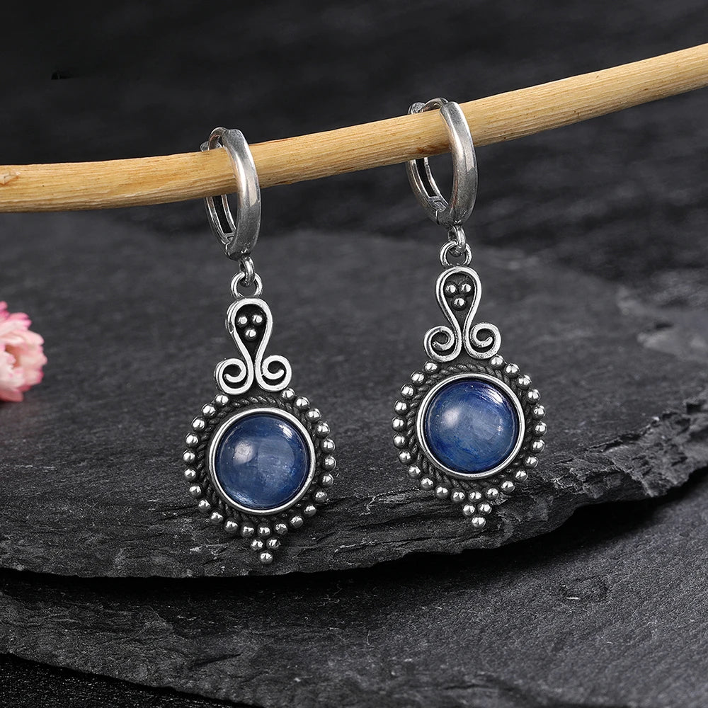 New Elegant Natural Kyanite S925 Silver Drop Earrings for Women Vintage Jewelry Wedding Engagement Hoop Earrings Gifts