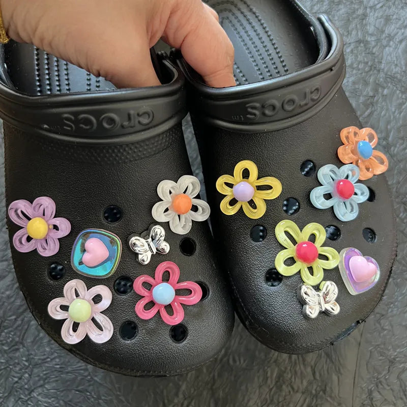 12 pcs/set Jelly Flower Sandals Accessory Plastic Hollow Flowers Cartoon DIY Decorative Accessory Shoes Flower Slippers Buckles