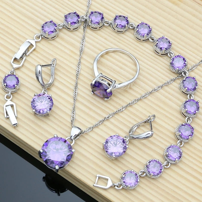 Natural Flame Zircon Beads 925 Sterling Silver Jewelry Sets Wedding Accessories for Women Earrings Rings Bracelet Dropshipping