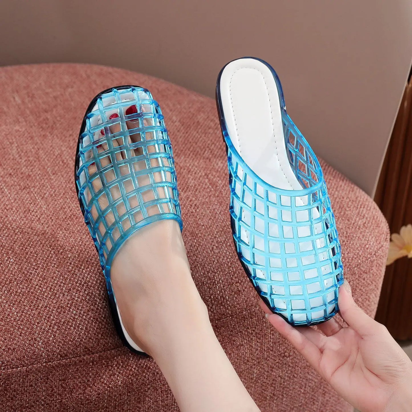 2026 New Women's Jelly Sandals Flat Bottom Slip-On round Toe Summer Slippers Breathable Closed-Toe Comfortable Footwear
