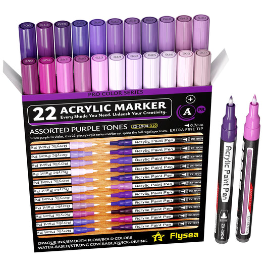 Flysea New330 Colors 22 Pieces/Box Multi-Color Acrylic Markers, Paint Markers, Drawing Pens, Acrylic Paint Markers, Skin Color/Grey/Blue/Macaron/Dopamine/Glitter Series, Fine Tip Permanent Markers 0.7 Mm, Stackable Colors, Strong Coverage, Felt-Tip Pen St