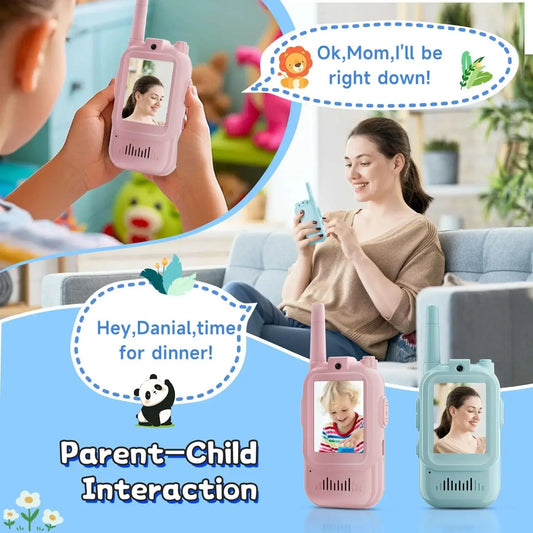 Video Walkie Talkies for Kids 2 Pack Rechargeable Intercom Walkie-talkie Cute 2 Inch Screen One-Click Call Child Video Intercom