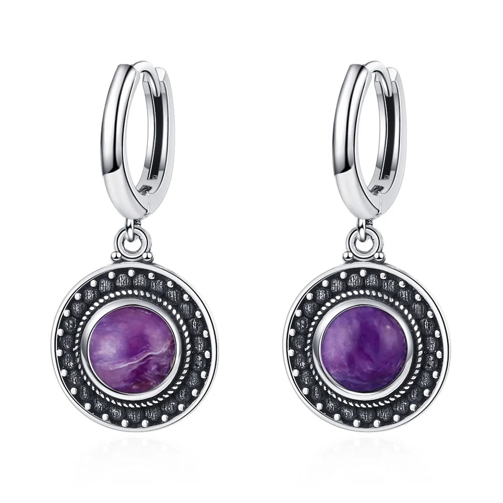 New Elegant Natural Kyanite S925 Silver Drop Earrings for Women Vintage Jewelry Wedding Engagement Hoop Earrings Gifts