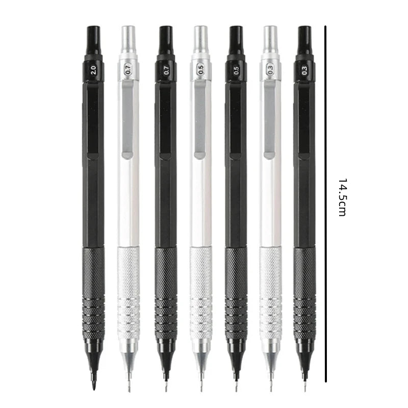 High Quality Metal Mechanical Pencils Set with Lead Refills Drafting Automatic Pencil 0.3, 0.5, 0.7, 2.0mm Pencil for Art Supply
