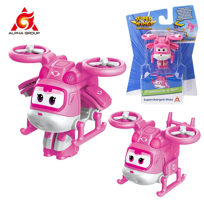 Super Wings Mini Dizzy Transform Robot to Plane in 3 Steps 2 Inches Deformation Action Figures 2Modes Transforming Kid Toy