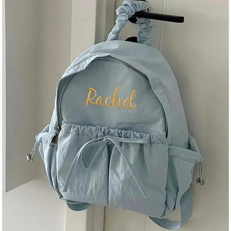 Personalized Name Backpack, Custom Embroidered Ruched Handle Bag Cute Kids and Teen Backpack, School Travel Custom Name Bag Gift