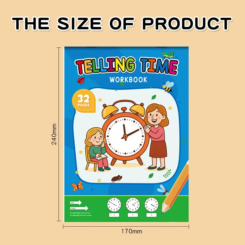 Kids Telling Time Workbook, Early Educational Clock Learning Book, Fun Time Recognition Activity Book for Toddlers