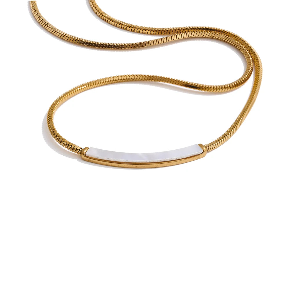 Yhpup Stainless Steel Natural Shell Chain Necklace Gold Silver Color Stain Less Metal Modern Jewellery Waterproof Daily Gift