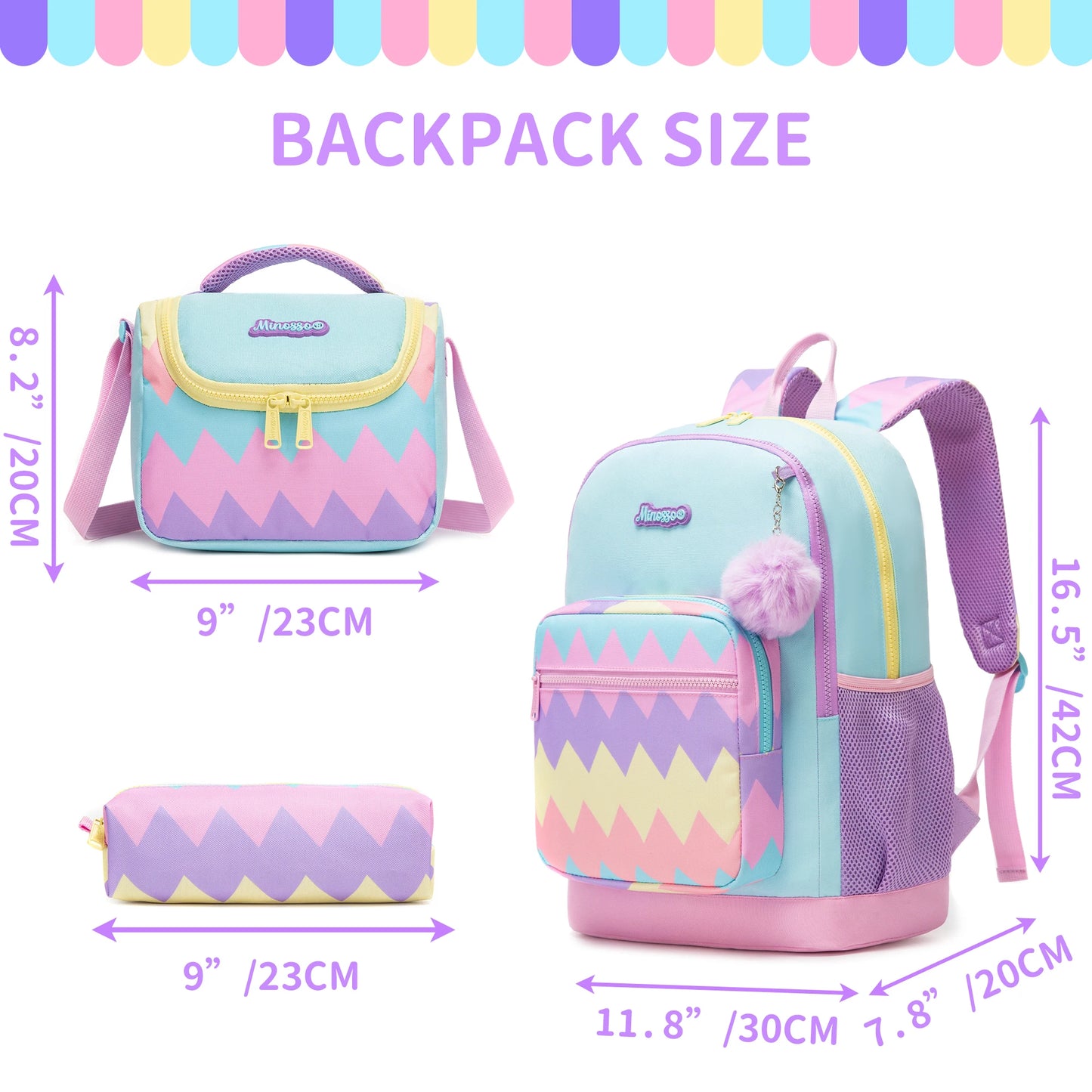 Cute Lightweight School Backpack for Girls 6-8, Kids Bookbag with Insulated Lunch Box, Elementary Daypack for K-3rd Grade