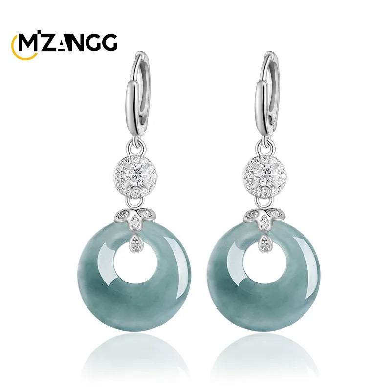 Natural A-Grade Blue Water Jadeite Hoop Earrings - S925 Sterling Silver Fashion Women's Jewelry, Worthy Elegant Accessories Gift