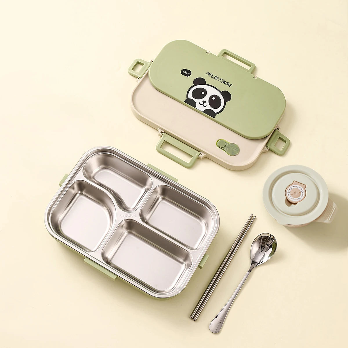Large Capacity Divided Lunch Container Set For Kids Students Sealed 304 Stainless Steel Bento Lunch Box With Bowl&Cutlery 6