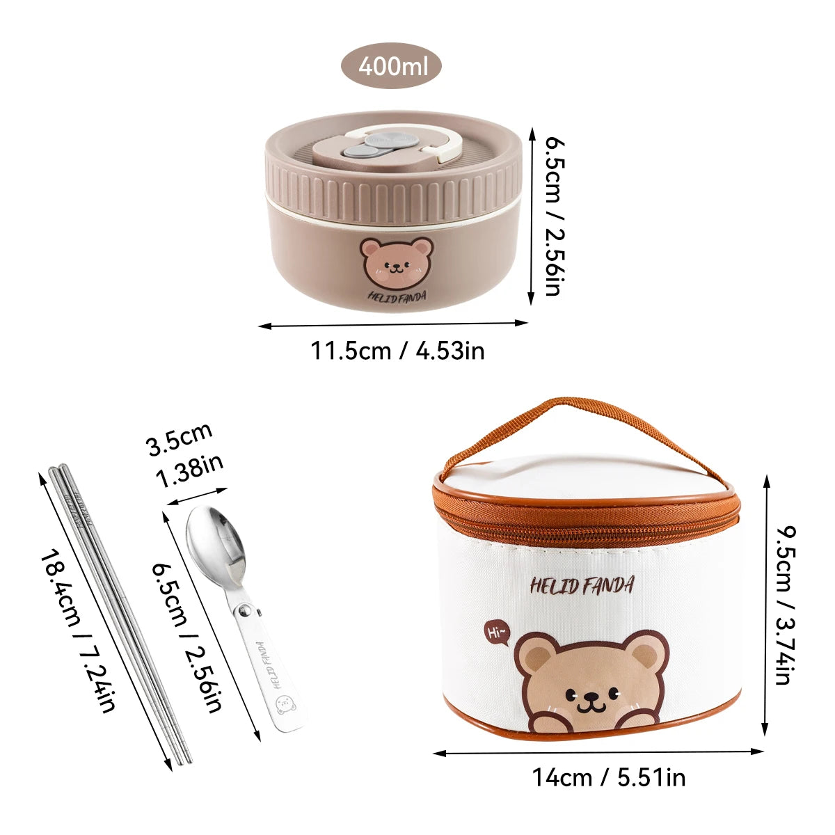 WORTHBUY Portable Cute Bear 304 Stainless Steel Insulated Bento Lunch Box Microwave Sealed Lunch Container For Kids  Students