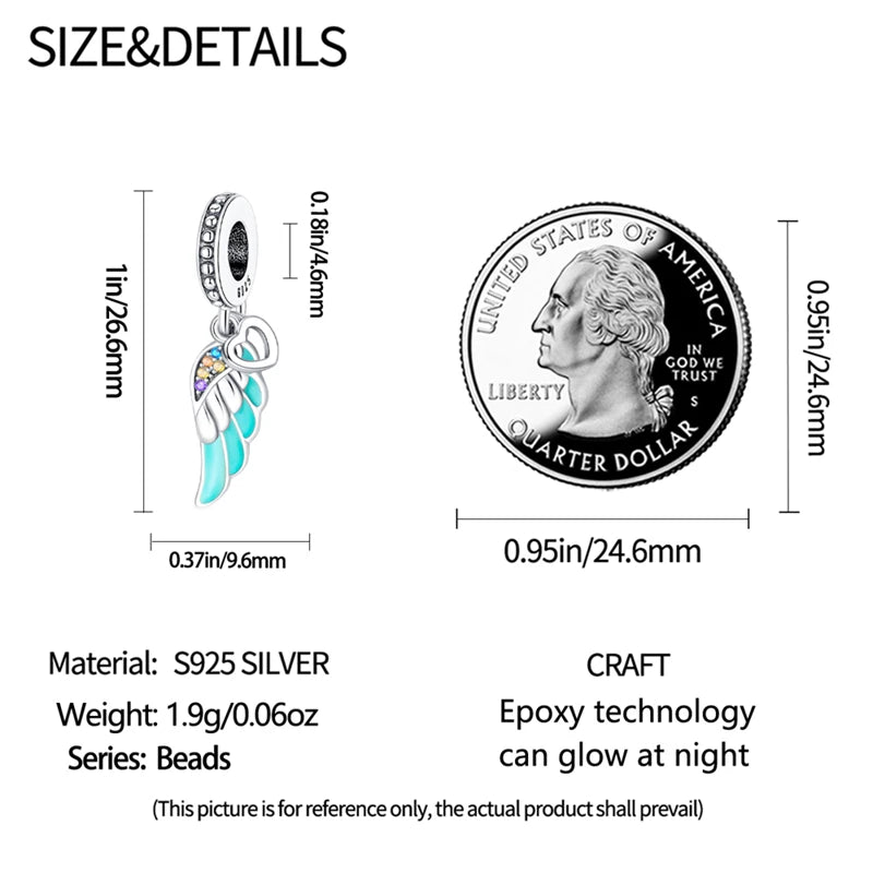 S925 Silver Plated Color Luminous Feather With Zircon Pendants Charms Fit Original Bracelets Fine DIY Birthday Jewelry Gifts