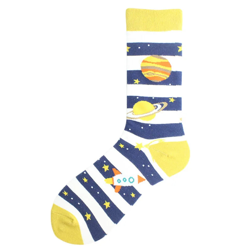 Happy Colorful Funny Socks Men Skateboard Shark Dinosaur Astronaut Planet Divertidos Hip Hop Sokken Harajuku Unisex Crew Socks