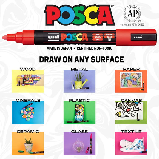 UNI POSCA PC-8K Acrylic Paint Marker Art POP Wide Tips 8mm Chisel Shaped Fabric Pen Art Supplies Broad Coloring Markers