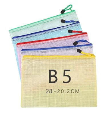 Poly Stationery Storage Folder File Pouch  A4 A5 B4 A3 Snap Button Document Bag Zip File Folder School Office Supplies
