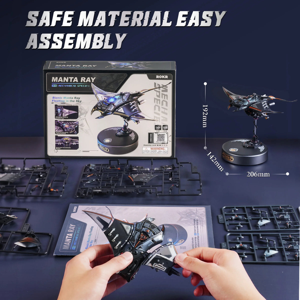 ROKR Mechanical Manta Ray 3D Metal Puzzle - Dynamic Bionic Model, Adult Assembly Model MI06
