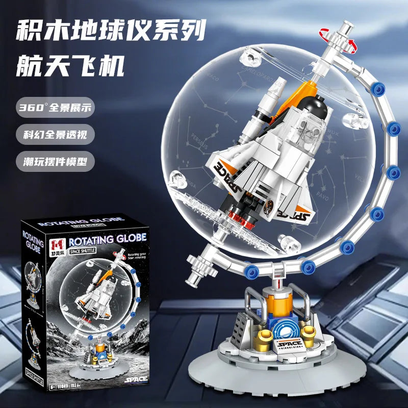 Light Up Globe Building Blocks STEM Toy for Girls DIY Rotating LED World Globe Model Science Educational Gift Home Decor